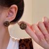 Vintage Maillard Leopard Print Flocking Stud Earrings Women's Light Luxury Earrings Autumn and Winter Ear Jewelry