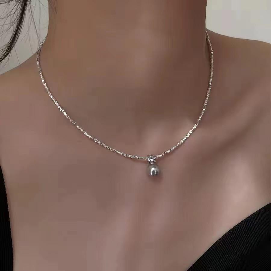 

Серебряное ожерелье с жемчугом и цирконием NK-72 - легкая роскошная цепочка на ключицу для женщин, популярный стиль