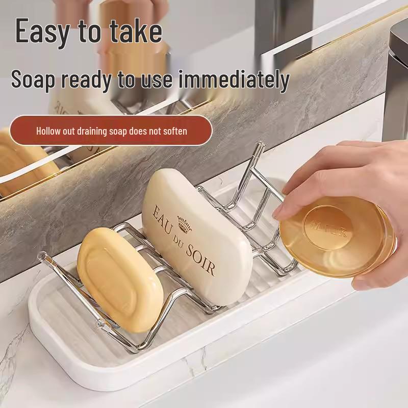Stainless Steel & Ceramic W-Shape Soap Dish - Creative Bathroom Draining Holder