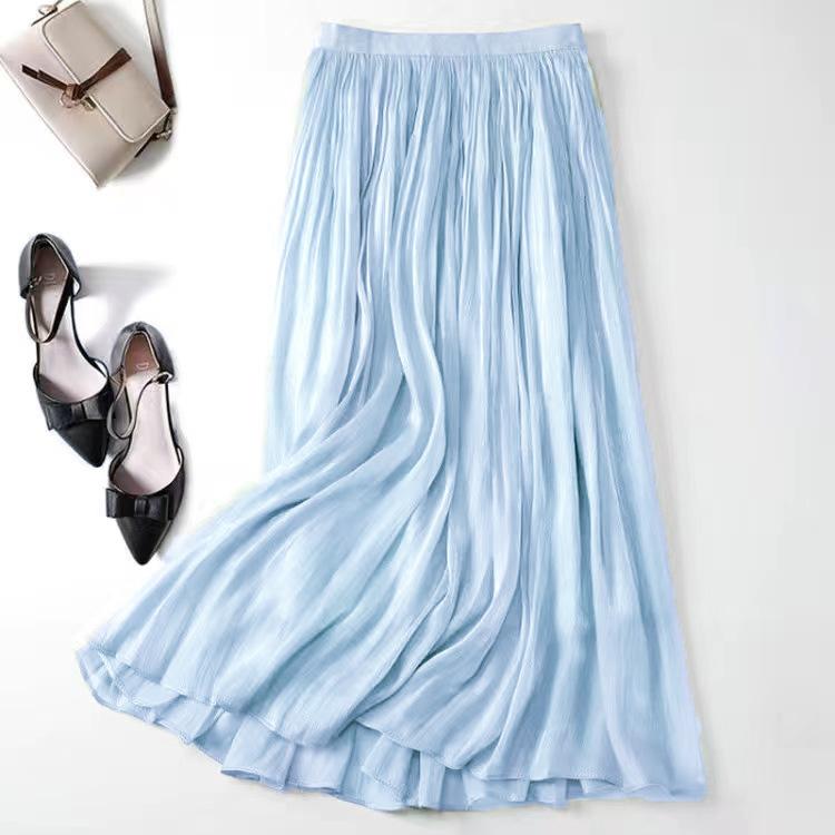 Senior Sense of Flow Light Half-body Skirt Gauze Skirt Female Beaded Skirt Temperament Long Section Mesh Half-body Skirt High-waisted Thin Summer
