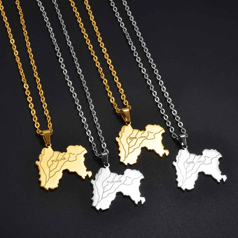 Anniyo 3.2CM Punjab State Pendant Necklace Stainless Steel Jewelry for Women Men #303301