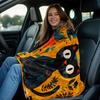 Black Cat with Floral Background Artistic Fleece Blanket Vibrant Yellow Orange Pattern Soft Plush Throw Blanket for Home Decor