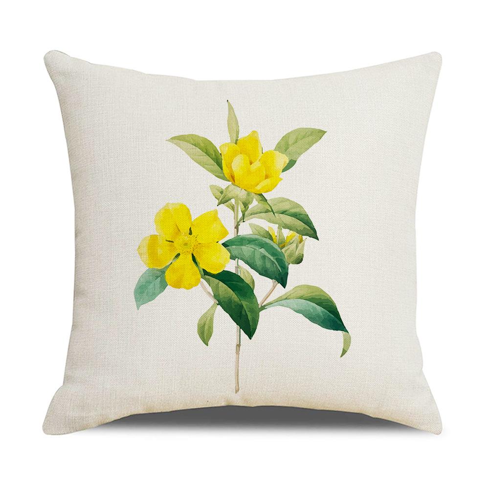 Nordic New Home Simple Plant Flower Series Linen Pillow Cover Square Sofa Cushion Cover