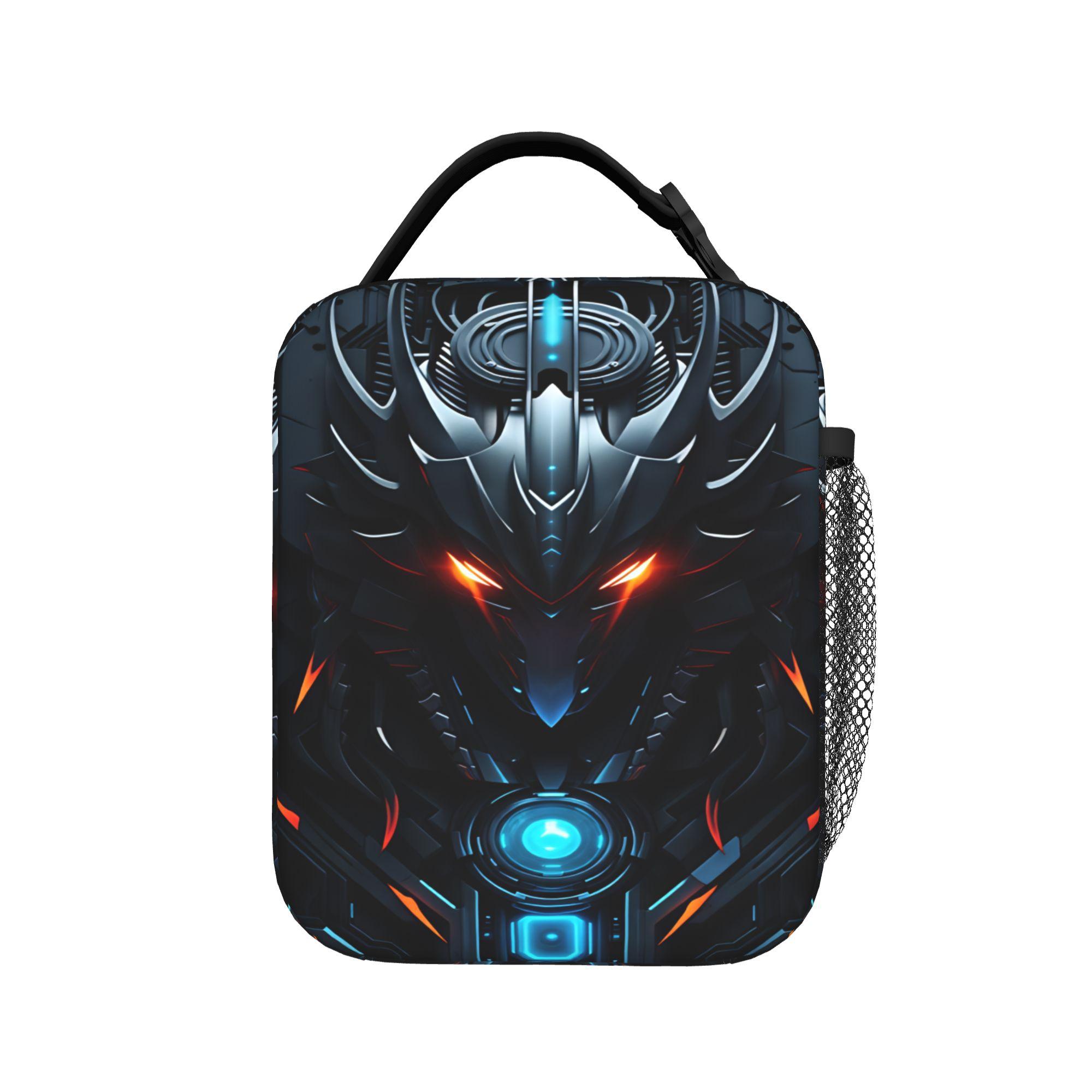 Shiny Mechanical Robots Portable Thermal Lunch Bag Food Box Durable Waterproof Insulated 2D Flat Cartoon Dinner Bag For Students One Size
