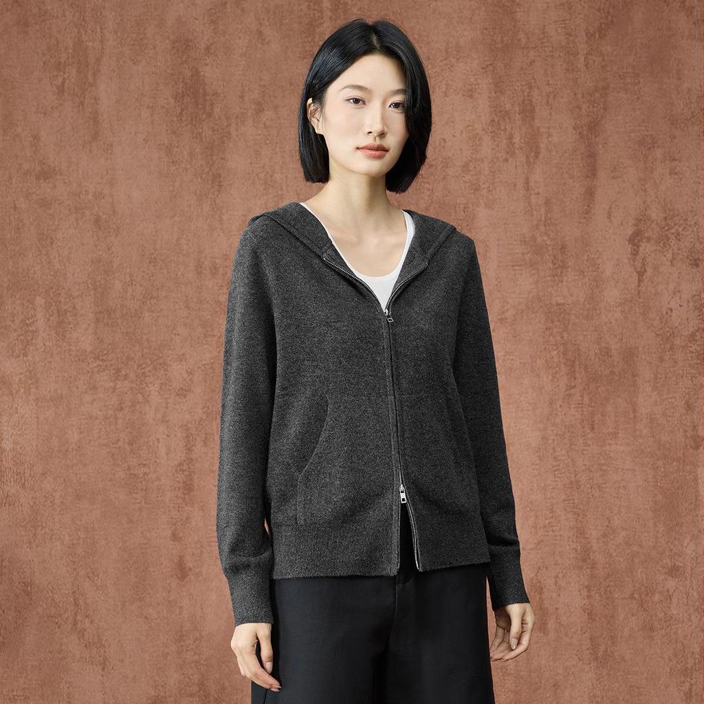 Northern Deer Women's 100% Wool Hooded Zip-Up Knit Cardigan - Early Autumn 2025 Collection