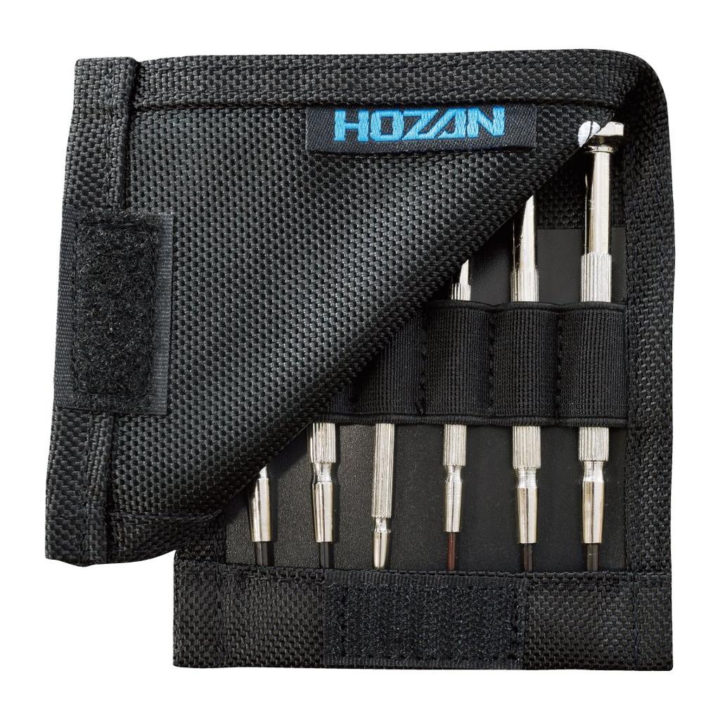 HOZAN Precision Screwdriver with Sewn Set, 6-Piece Set, Case, D-20