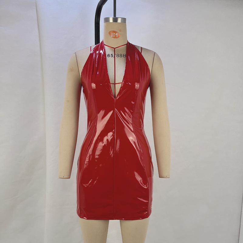 Women's Casual Hanging Neck V-Neck Waisted Hip Dresses