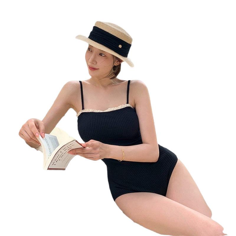 One-piece swimsuit female student senior sense thin Internet celebrity style black Japanese pure desire beach vacation swimsuit hot spring