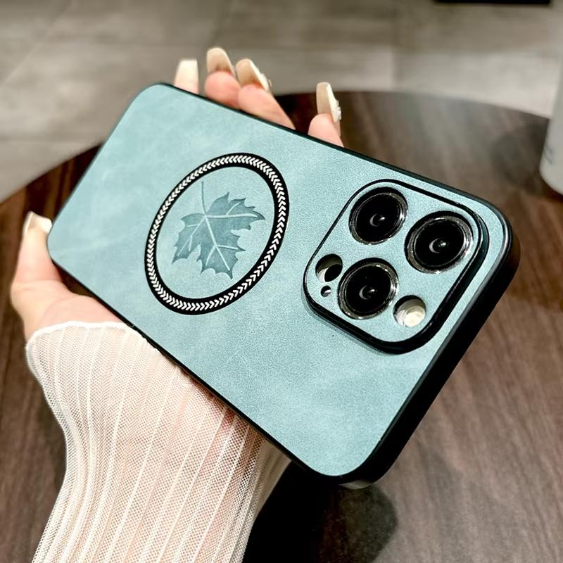 Pro Magsafe Kožené Javorový list Magnetické Pouzdra na telefon Pro iPhone 16 15 14 13 12 11 Pro Max Plus 16e Pouzdro Kryt pro bezdrátové nabíjení