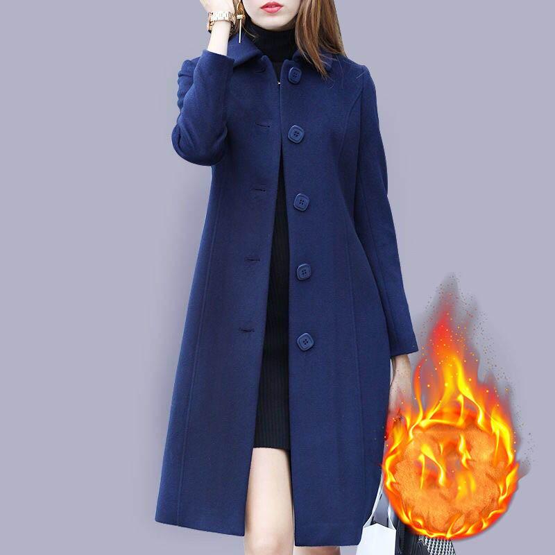 XS-4XL Abrigo de Mujer Otoño Longitud Media de un Solo Botón Color Sólido Cuello Solapa Elegante Suave Talla Grande Chaqueta Cálida de Invierno
