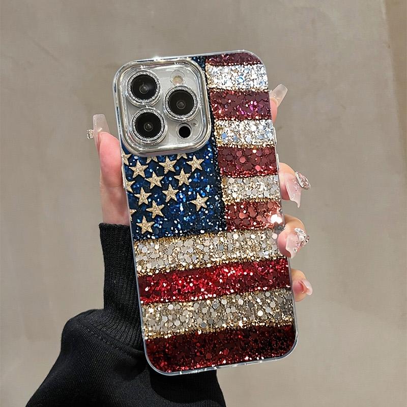 America National Flag Pattern iPhone Case For iPhone 16 15 14 13 12 11 Pro Max PLUS INS Feather Texture Hard Anti Fall Cover iPhone 16 Pro