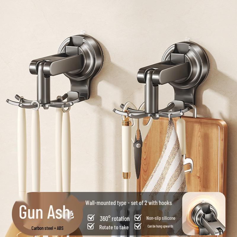 Wall-Mounted Rotating Suction Cup Storage Rack: Organize Spoons, Ladles & Cutting Boards Without Drilling