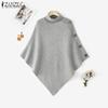 ZANZEA Autumn Women Turtleneck Long Sleeve Irregular Casual Knitted Cloak Sweaters Jumpers