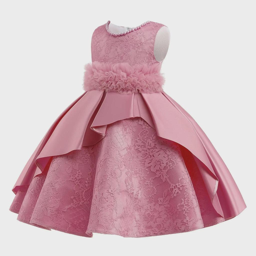 Robe de Princesse en Satin Moelleux pour Filles - Tenue Courte d'Été pour Mariage & Spectacle pour Enfants