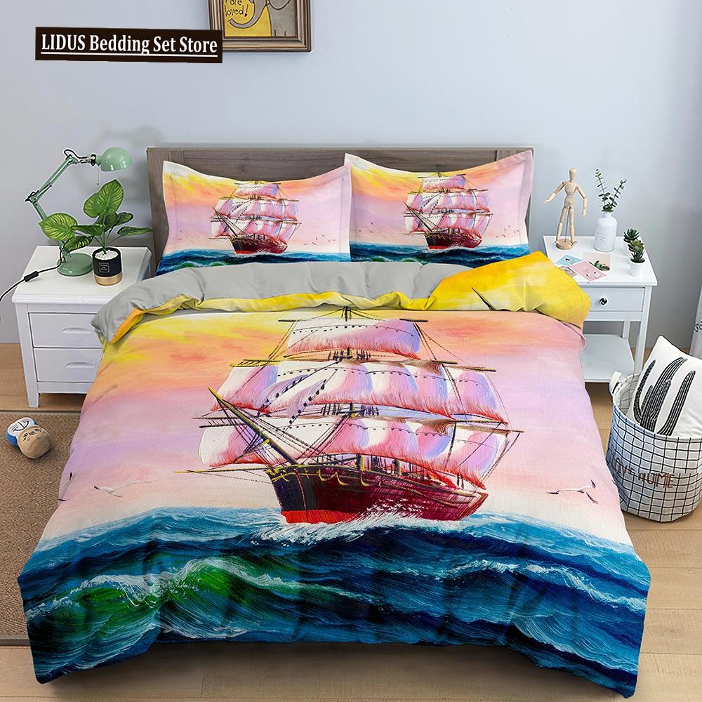 Sailing Ship Pattern Duvet Cover Set 3D Print Boat For Kid Teen Adult Bedding Set Polyester Comforter Cover Full King Twin Size