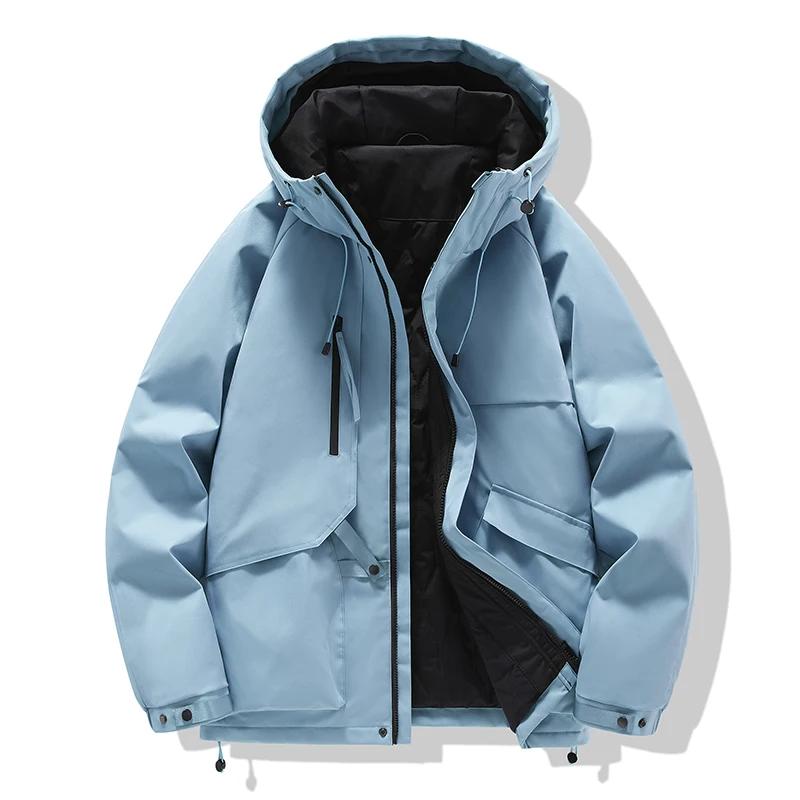 2025 Autumn Men Loose Hooded Zipper Jacket Men Soild Color Jacket Men Workwear Casual Coats Male Warm Outerwear Black Coat