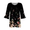 Women's Fashion Casual  Printed V-Neck Pleated Seven Minute Sleeve Ruffle Sleeve T-Shirt Plus Size Tops