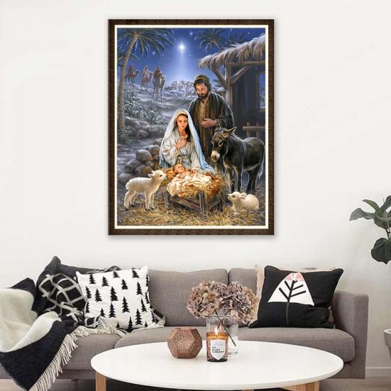 30x40cm Kerststal Jezus Kruissteek Handwerk DIY Mozaïek Volledig Ronde Diamantschilderij