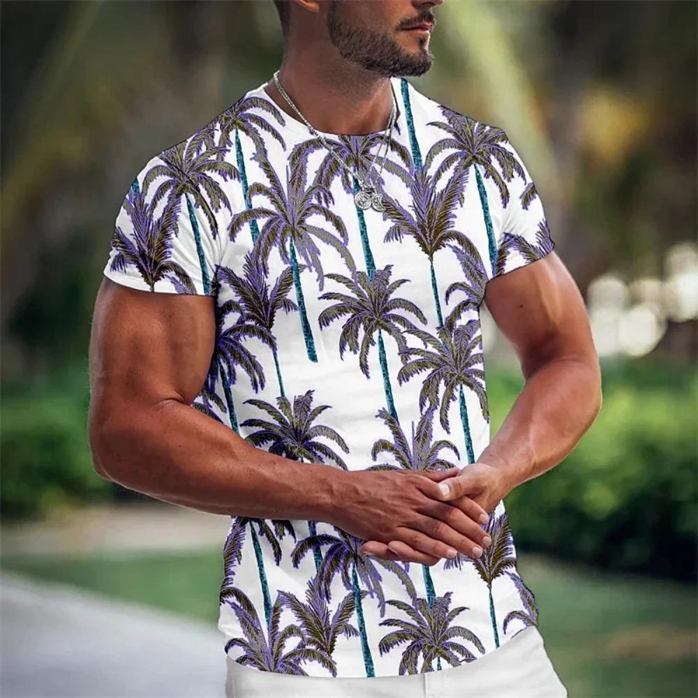 Summer Coconut Tree 3D Print T-Shirts Streetwear Clothing Short Sleeve Crew Neck Tops Oversized T Shirt Men's Hawaiian T-Shirt