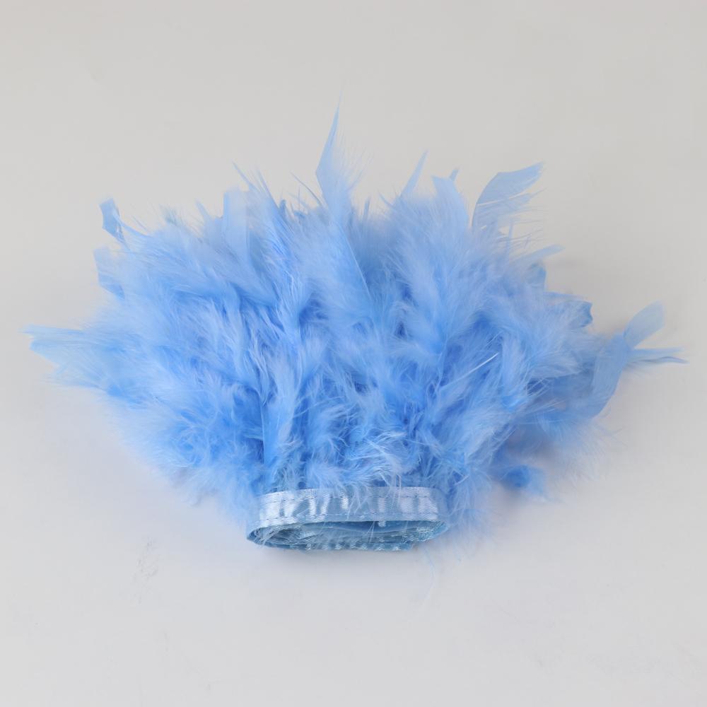 1M Blue Turkey Feather Trim For Crafts Diy Wedding Dress Party Accessory Carnival 10-15Cm Plumas Ribbon Skirt Sewing Decoration