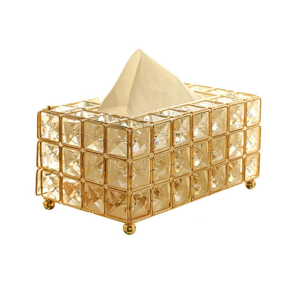 20cm*12cm*10cm Crystal Tissue Box Gold Keepsake Box Stylish Ring Holder Box  Desktop Use