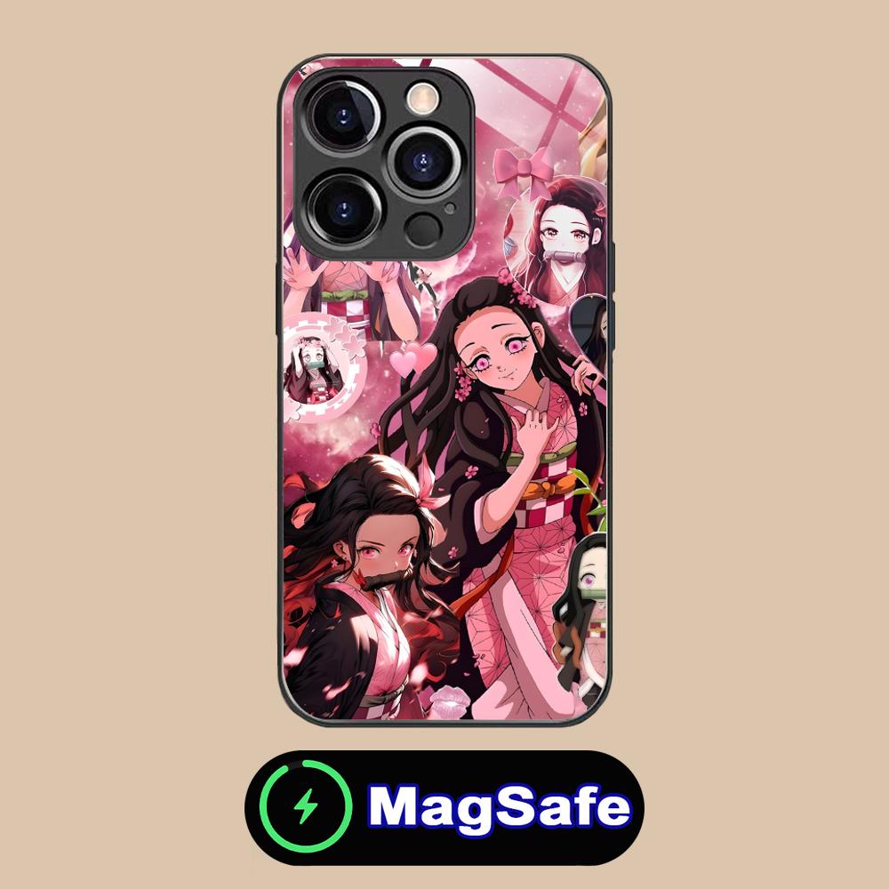 Demon Slayer Nezuko Phone Case for iPhone 16 15 14 13 12 11 Pro Max Plus Mini MagSafe Glass Colour Printing Cover Luxury