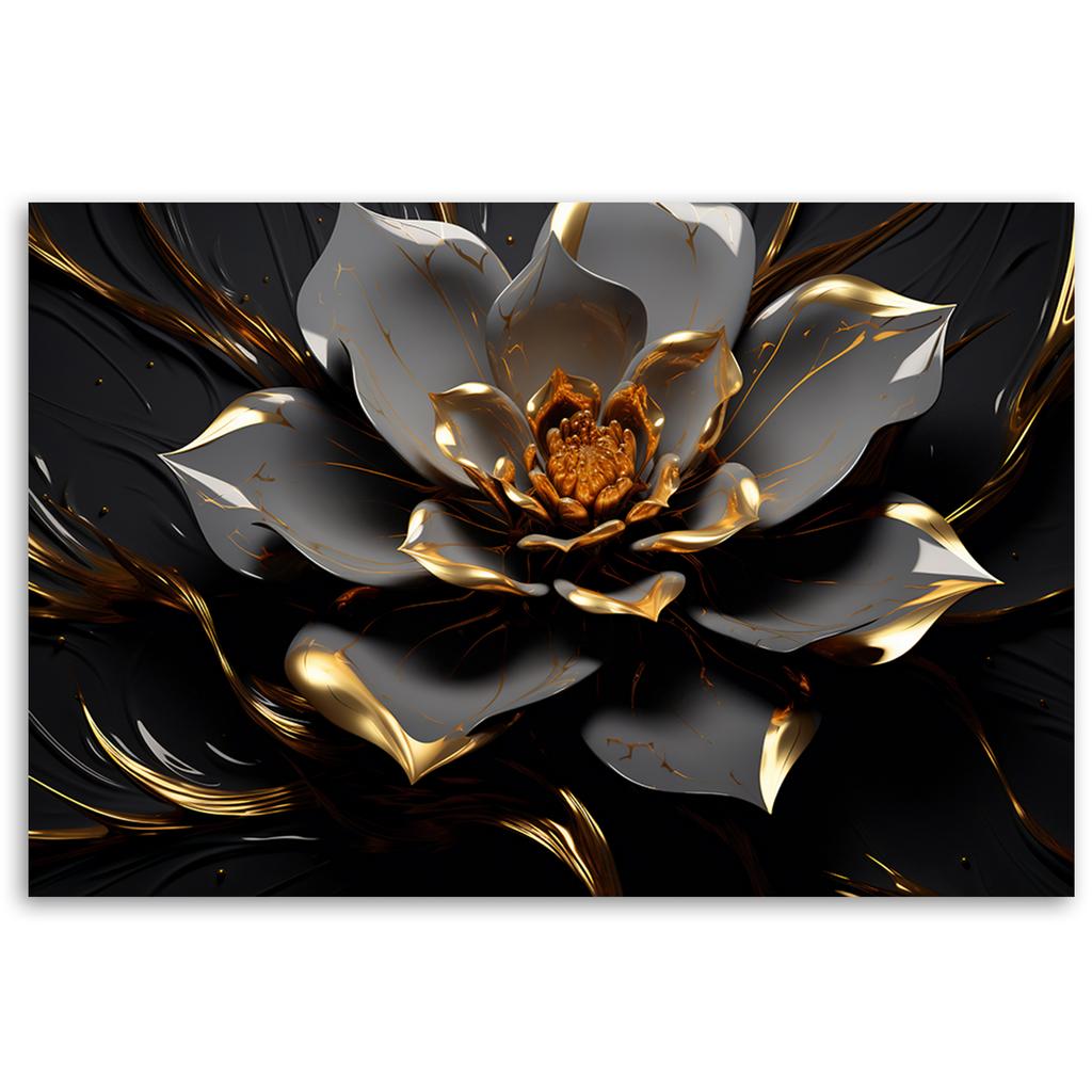 Leinwanddruck, 3D Goldene Glamour-Blume