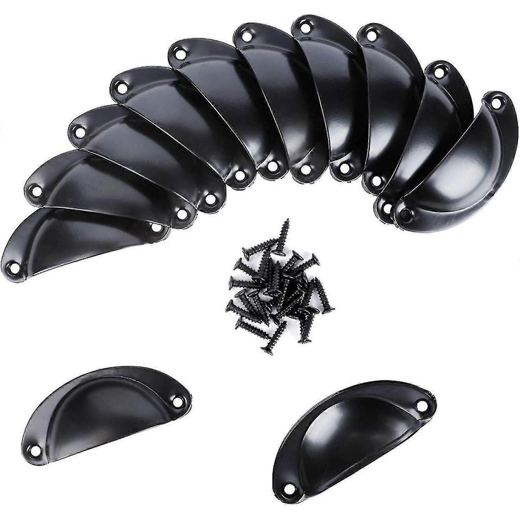 12 Pack Seashell Shaped Iron Handles For Kitchen Cupboard Door, Drawer Pulls (black Cup Pulls) - PJ