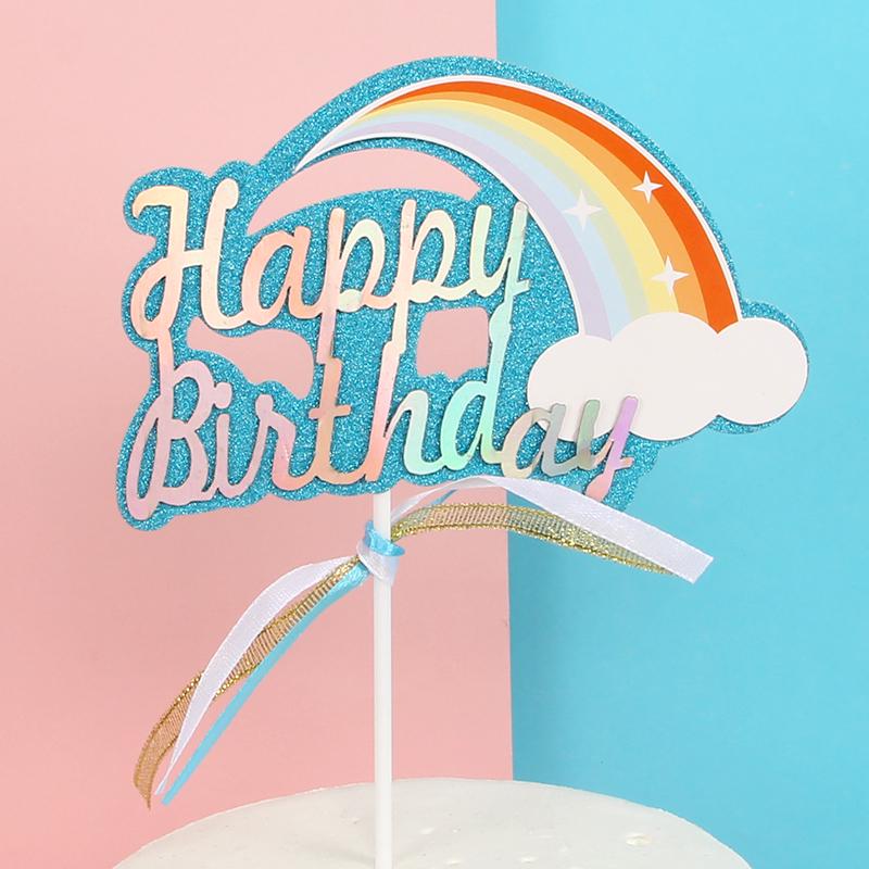 Rainbow Birthday Cake Toppers - Colorful Party Decorations & Dessert Table Accessories