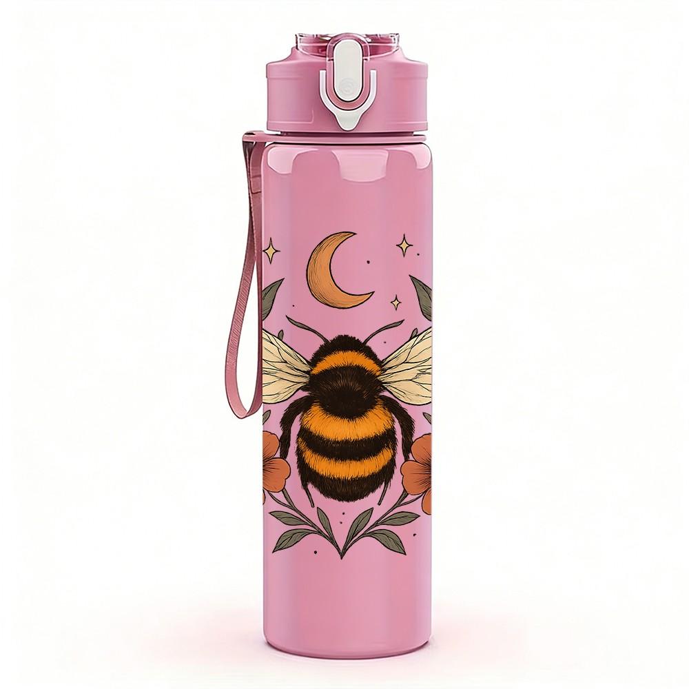 1PC Autumn Bee Floral Moon 750ml Color Plastic Sports Water Bottle Leakproof Flip Straw Lid Suitable for Sports Office Home Use