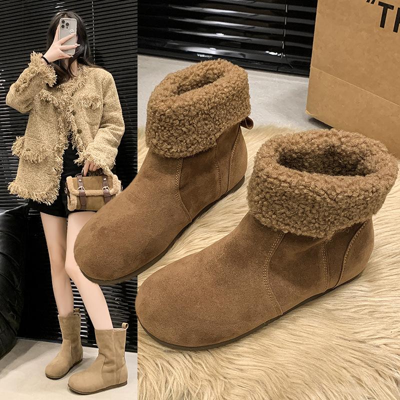 Women's Shoes 2025 Two-wear Snow Boots Retro Fluffy Short Boots Velvet Flat Autumn and Winter Cotton Shoes