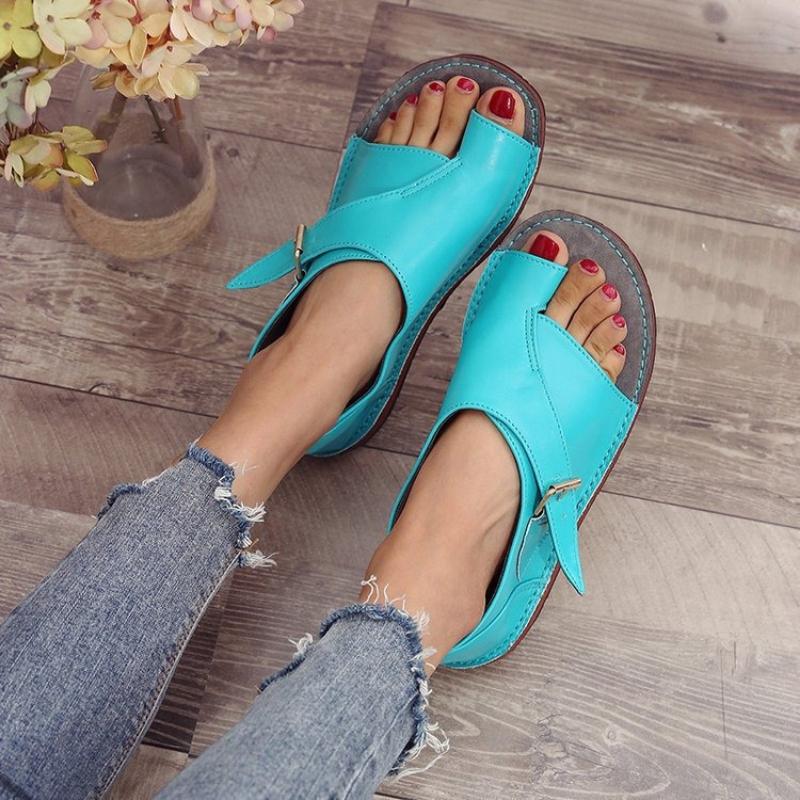Bohemia Damskie Sandały Letnie Buty dla Pani Retro Skóra PU Odkryte Palce Klapki Plażowe Pasek z Klamrą Obuwie Nowe Klapki