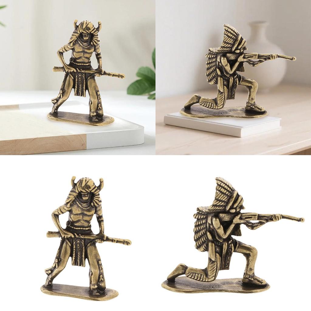 Indische Kriegerfigur, Robuste Messingstatue Skulptur für Vitrine, Schreibtisch, Heimdekoration