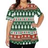 Women's V-Neck Short Sleeve Christmas Print Work Tunic Top with Pockets and Side Slits