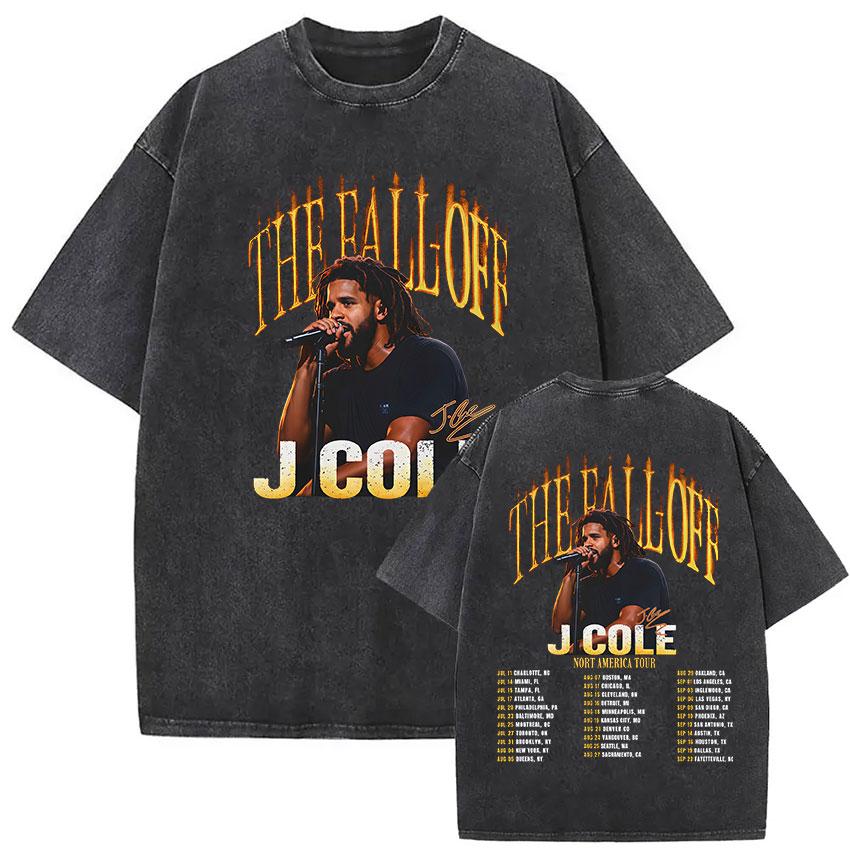 Vintage Washed J Cole T Shirts The Fall Off North America Tour Graphic Tshirt Unisexs Clothing Hip Hop Short Sleeve Tshirt