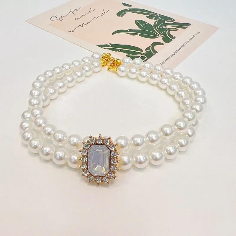 New Original Dog Cat Collars with Pearl Shiny Rhinestone Pendant For Small Dogs Cats Neckchain Pet Accessories Pet Decoration