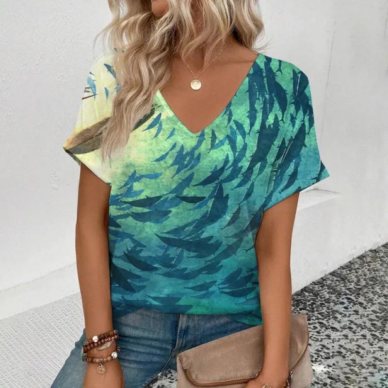 Летняя удобная женская футболка с модным западным узором пустыни и принтом для отдыха — фото 8