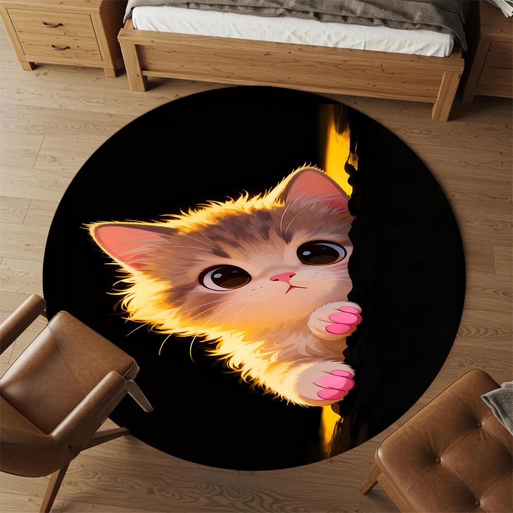 1pc Kitten Cute Round Chair mat office Area Rug - Non-Slip, Floor Mat for Office, Bedroom, and Indoor Decor p127025