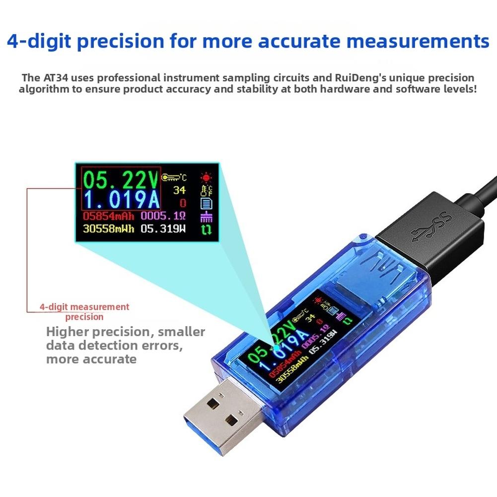 Compact USB Tester with Color Screen for Accurate Voltage Current Power Battery Capacity Measurement with Memory Function