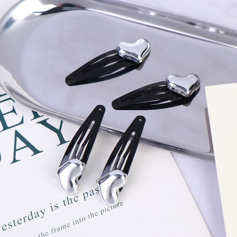 Cute Silver Heart Black Hair Barrettes 2/4Pcs Fashion Hair Pins for Women Sweet Side Hair Styling Accessories