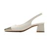 9-Baotou rear empty sandals women's medium heel new summer thick heel small gold head single shoes