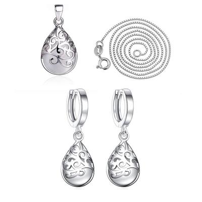 925 Sterling Silver  Fashion Moonstone Opal Tears Totem Necklace+Earrings For Women Jewelry Sets Gift