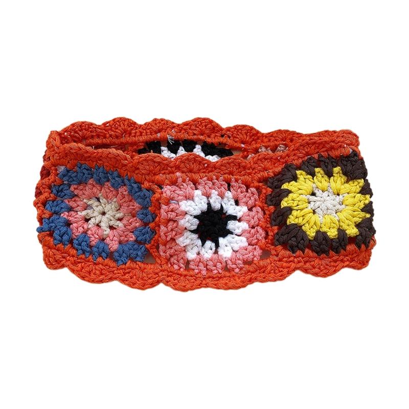 Crochet Colorful Bandana Knitted Hair Kerchief Tie Back for Head Wrap Color Matching Pastoral Turban for Girls Photo Pro