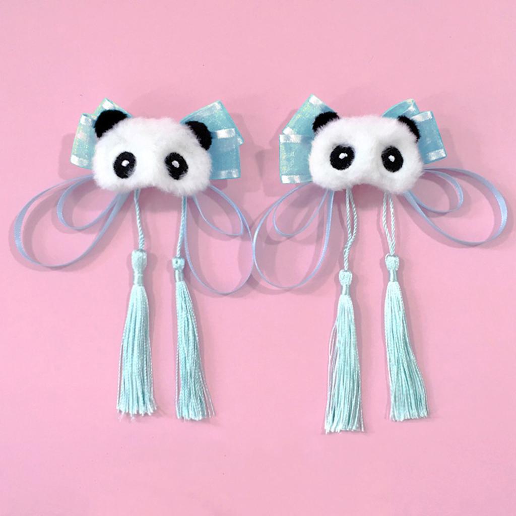 Y2K Panda Hair Clip for Girl LolitaStyle Bowknot Tassels Hairpin Hanfu Costume Barrettes Anime Subculture Hair Accessory