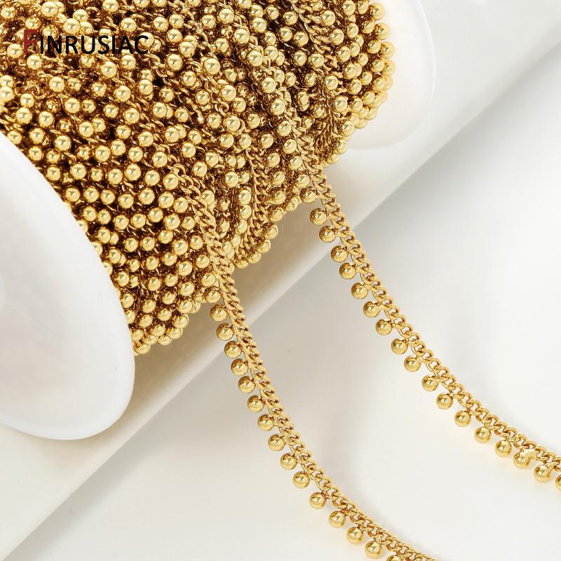 18K Gold Plated Brass Beaded Link Chain For Jewelry,3mm Bead Curb Chain for DIY Necklaces Bracelet Making Accessories