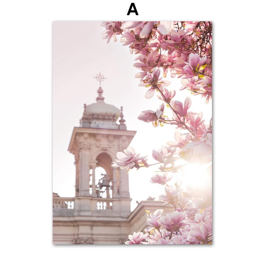 Spring Pink Rose Peony Sakura Dandelion Orchid Sparrow Car Garden Posters Flower Wall Art Canvas Painting Home Room Decor