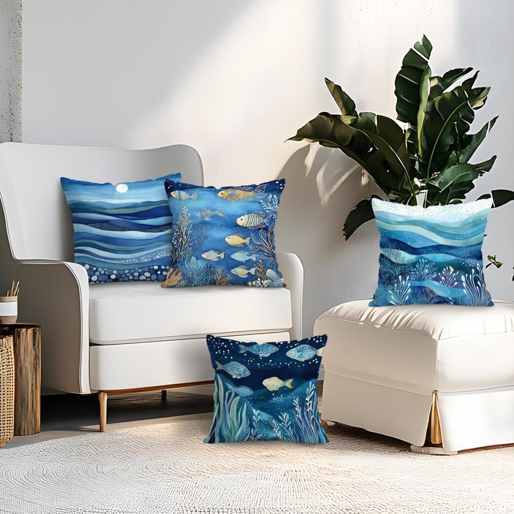 4pcs setblue and white waves Cushions Pillowcase Polyester Cushion Cover Throw Pillow Pillowcover Home Car Sofa Decor
