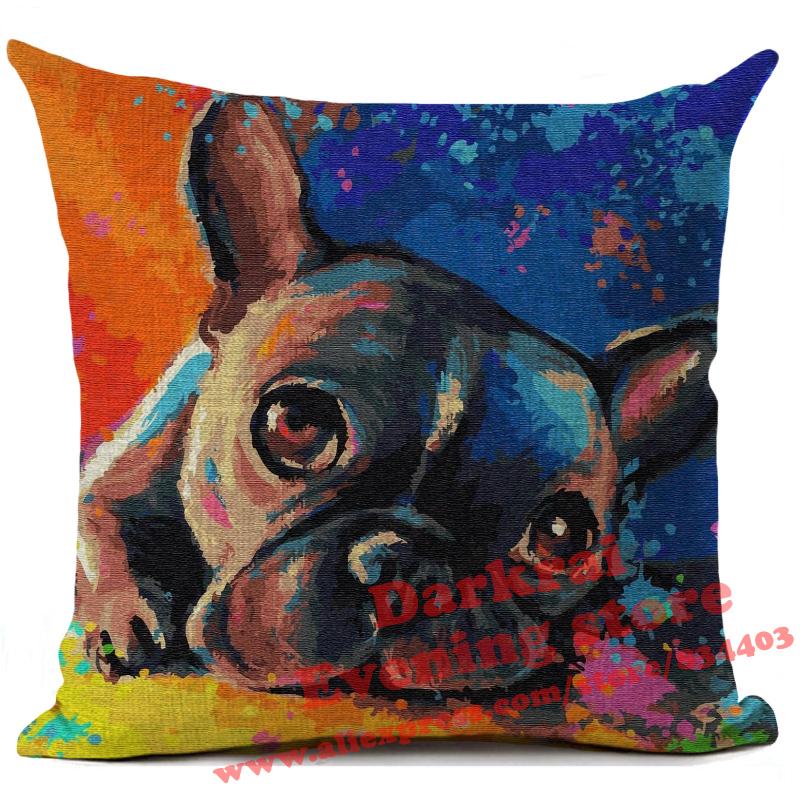 Federa per Cuscino in Lino Stampata Bulldog Francese Divertente Decorazione per la Casa Federa per Cuscino Decorazione Soggiorno Cuscini Decorativi 45X45Cm