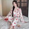 Rainbow Striped Pajamas Women'S Ins Wind Sweet Little Squirrel Ice Silk Thin High-End Loungewear Autumn Suit