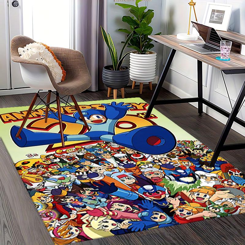 1pc Mega Man Anniversary 30th Chair Mat - Anime Cartoon Design, Non-Slip Carpet for Office, Home Decor, Living Room, Bedroom, Game Room - Perfect Gift